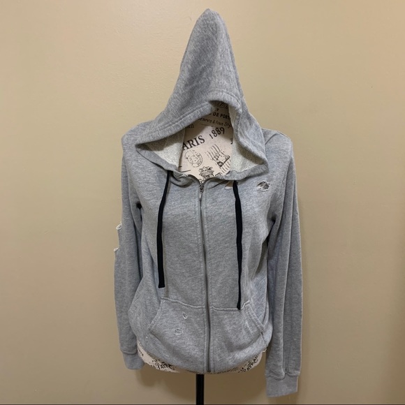 Material Girl Active Gray Ripped Hoodie Size Large - Picture 2 of 11